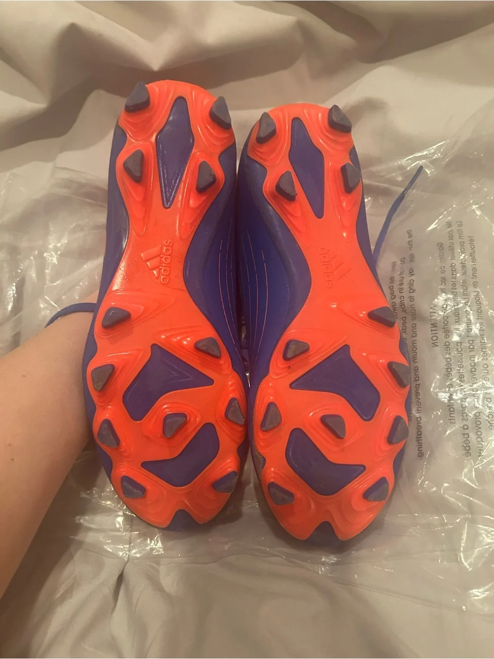 Adidas Predator Edge Kids Blue Soccer Sneakers with Orange Striped Accents